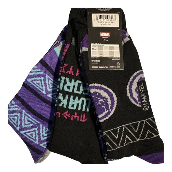 WAKANDA FOREVER 3 Pair of Crew Socks Purple Black Fits Shoe Size 8 - 12 - Picture 2 of 4